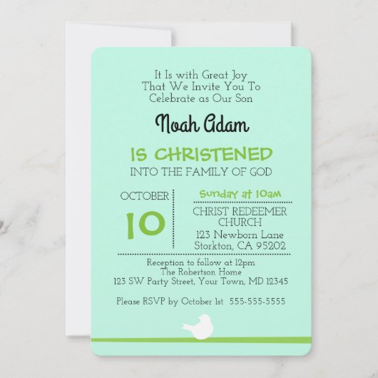 Duif op tak blauwe doopuitnodiging kaart (Voorkant)