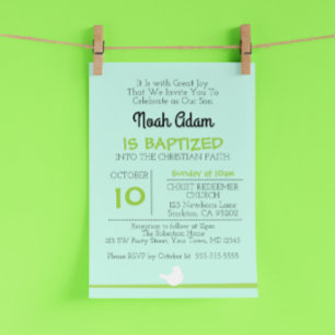 Duif op tak Blue Baptism uitnodiging