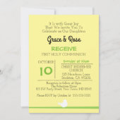 Duif op tak geel eerste communie uitnodiging (Voorkant)