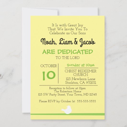 Duif op tak gele toewijding uitnodiging (Voorkant)