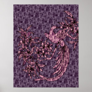 Duif op tak Paarse vogel Abstracte kunst Poster