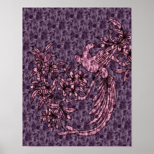 Duif op tak Paarse vogel Abstracte kunst Poster (Voorkant)