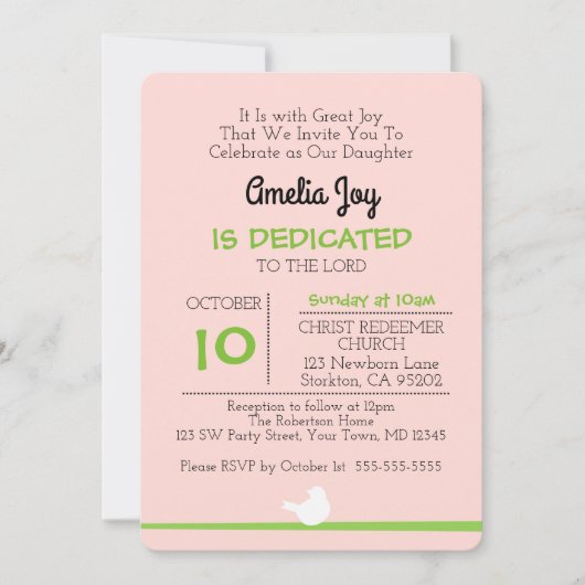 Duif op tak Roze Toewijding Uitnodiging (Voorkant)