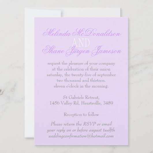 Duif paarse lint formeel paar bruiloft uitnodiging (Achterkant)