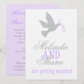 Duif paarse lint formeel paar bruiloft uitnodiging (Voorkant / Achterkant)
