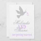 Duif paarse lint formeel paar bruiloft uitnodiging (Voorkant)
