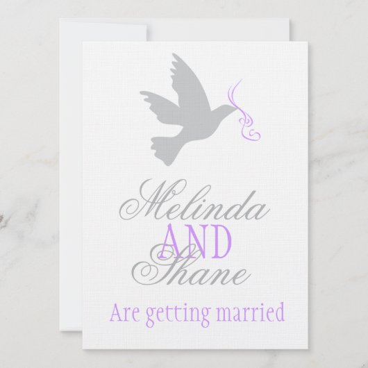 Duif paarse lint formeel paar bruiloft uitnodiging (Voorkant)