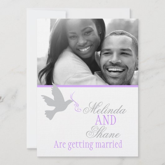 Duif paarse lint paar foto bruiloft uitnodiging (Voorkant)