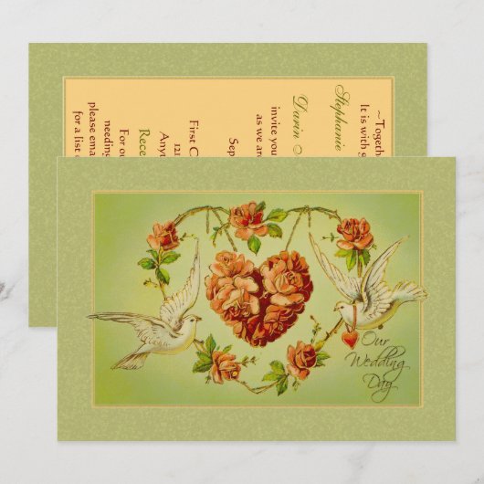 duif Roos hart bruiloft uitnodiging zomer (Voorkant / Achterkant)