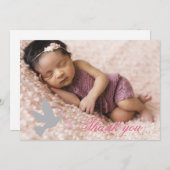 Duif schemerige roze meisjes doop foto bedankkaart (Voorkant / Achterkant)