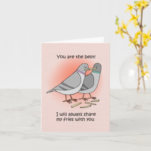 Duif Sharing French Fries Grappige Vriend Dank u Kaart (Gele Bloem)