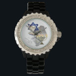 Duif, Tallit & Menorah horloge<br><div class="desc">Dit imposante strass horloge show ons prachtige ontwerp met de Magen David,  Dave,  Tallit & Menorah.</div>