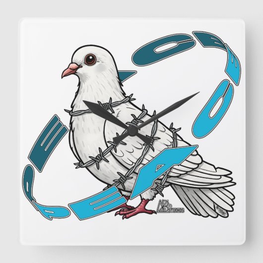 Duif van vrede in Barbed Wire Embrace Vierkante Klok (Voorkant)