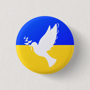 Duif van Vrede - Vlag van Oekraïne - Vredesknop Ronde Button 3,2 Cm