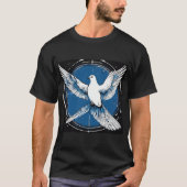 Duif van vrede, zwart wit blauw t-shirt (Voorkant)