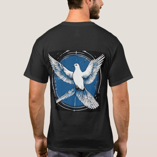 Duif van vrede, zwart wit blauw t-shirt (Achterkant)