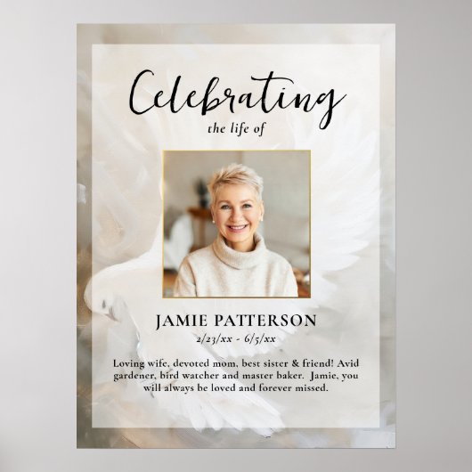 Duif viering van het leven foto, begrafenis poster (Voorkant)