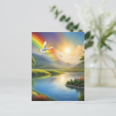 Duif vliegen over een sereen landschap briefkaart (Staand voorkant)