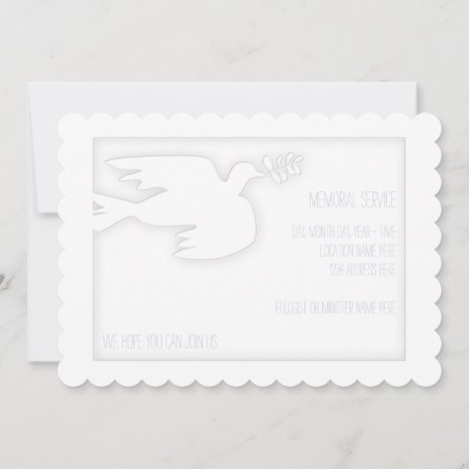 Duif voor een engel kind begrafenis aankondiging (Achterkant)