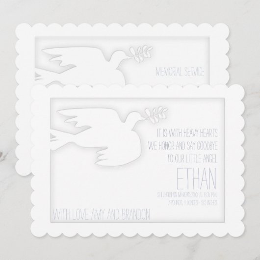 Duif voor een engel kind begrafenis aankondiging (Voorkant / Achterkant)
