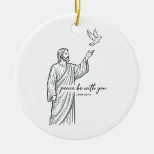 Duif Vrede zij met U Christelijk Vintage T-shirt Keramisch Ornament