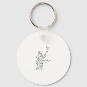 Duif Vrede zij met U Christelijke Vintage T-shirt Sleutelhanger