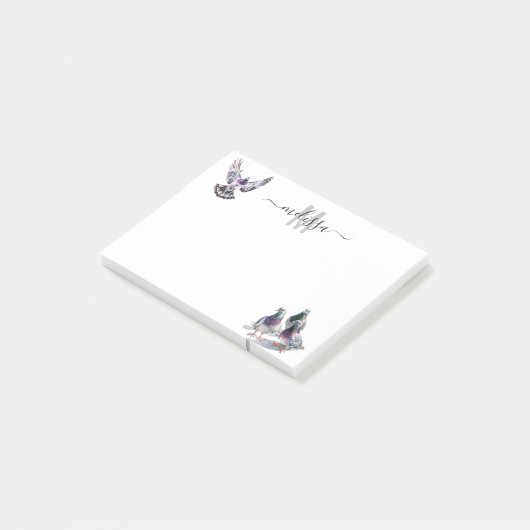 Duif Waterverf monogram gepersonaliseerd Post-it® Notes (Schuin)