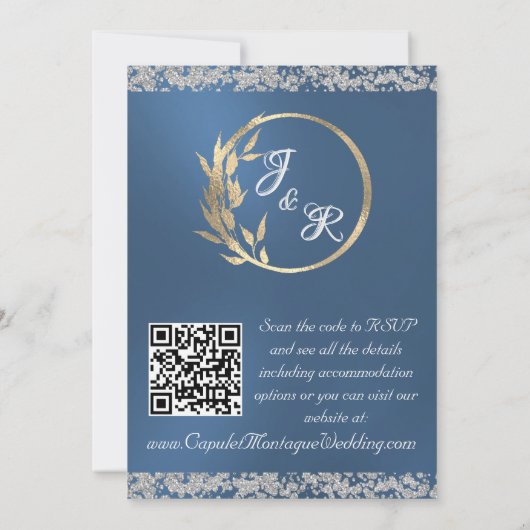 Duif, Zilveren Hart & Glitter, QR Code - Blauw Kaart (Achterkant)