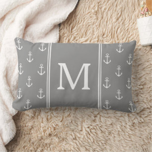 Duifgrijs en witte ankers Monogram Kussen