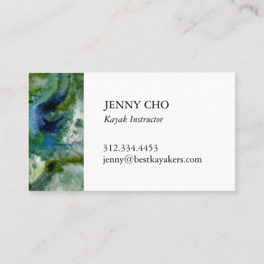 Duik diep in het blauw groen van dit visitekaartje (Achterkant)