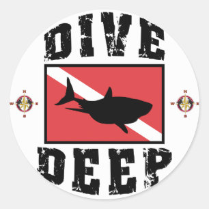 Duik Diepe Haai SCUBA Vlag Ronde Sticker