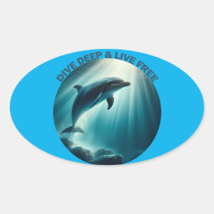 Duik diepe live gratis dolfijn ovale sticker