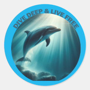 Duik diepe live gratis dolfijn ronde sticker