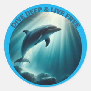 Duik diepe live gratis dolfijn ronde sticker