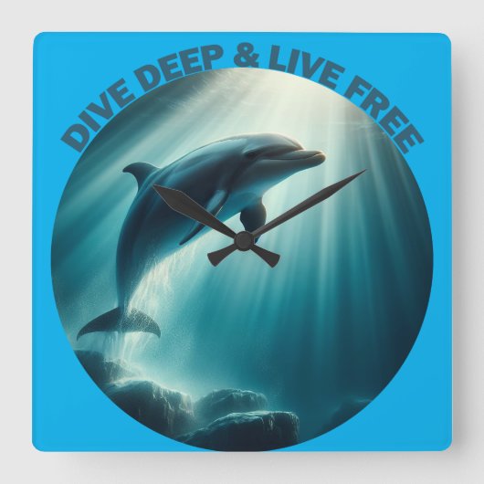 Duik diepe live gratis dolfijn vierkante klok (Voorkant)