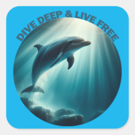 Duik diepe live gratis dolfijn vierkante sticker