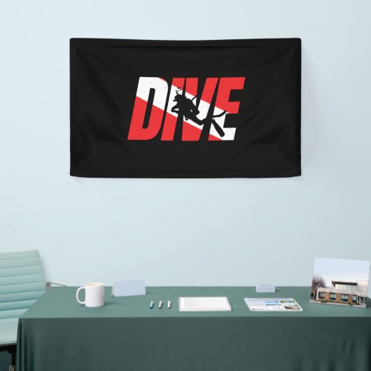 Duik, duik met scuba-duiker, duik met vlag omlaag spandoek (Beurs)