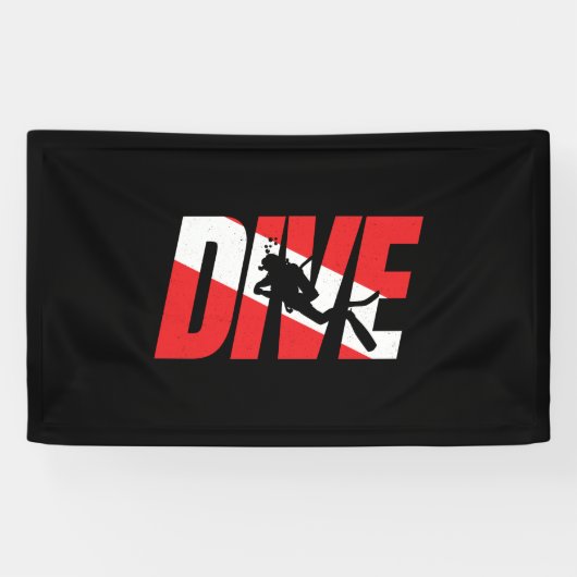 Duik, duik met scuba-duiker, duik met vlag omlaag spandoek (Horizontaal)