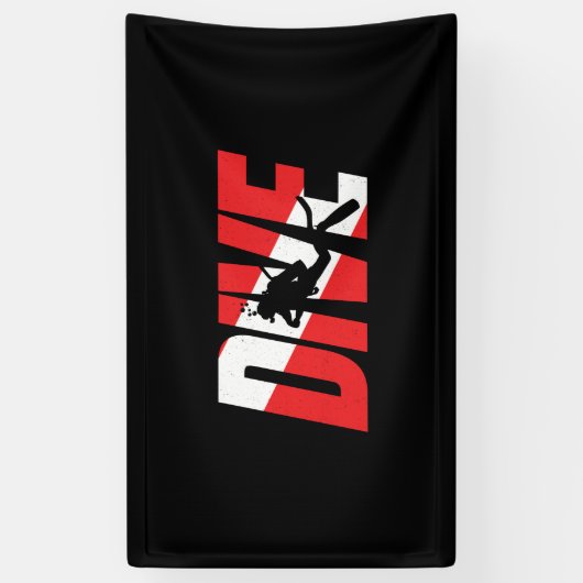 Duik, duik met scuba-duiker, duik met vlag omlaag spandoek (Verticaal)