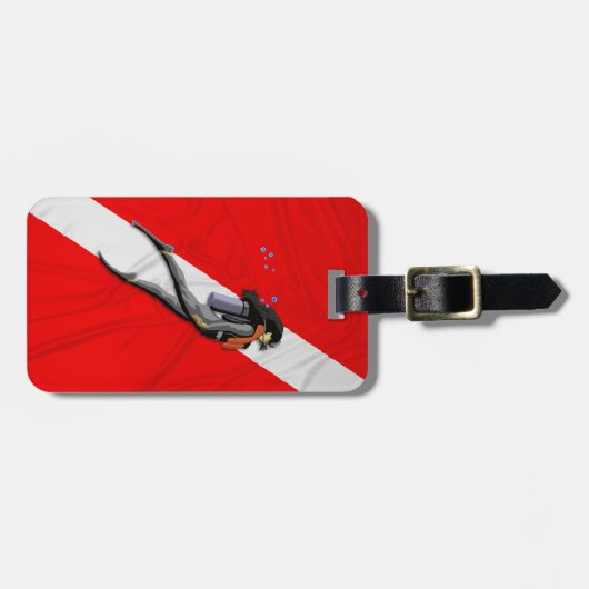 Duik- en gekreukelde duikvlag bagagelabel (Voorkant horizontaal)