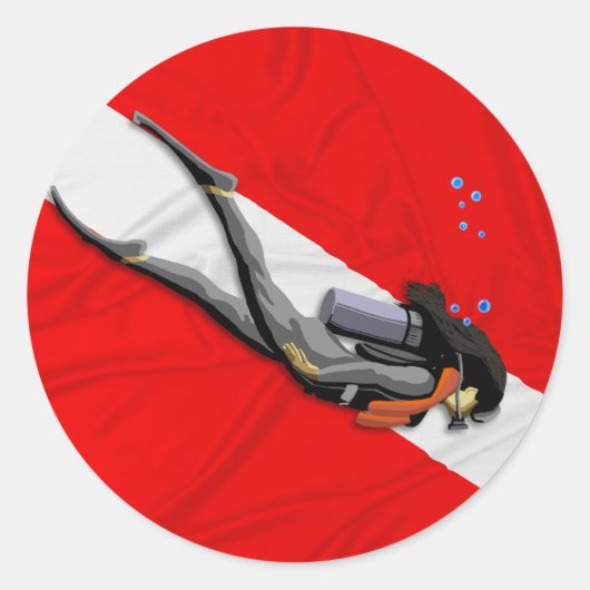 Duik- en gekreukelde duikvlag ronde sticker (Voorkant)