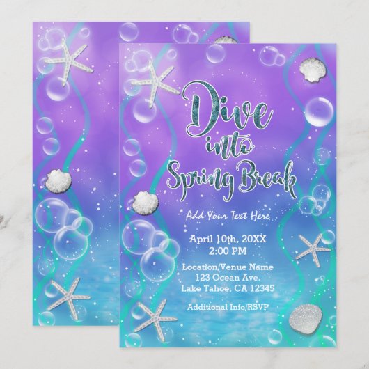 Duik in de Spring Break Under The Sea Beach Party Kaart (Voorkant / Achterkant)