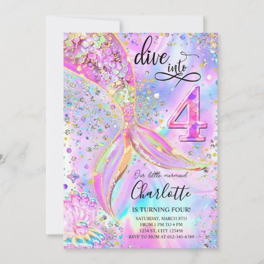 Duik in de uitnodiging voor de vierde verjaardag v (Voorkant)