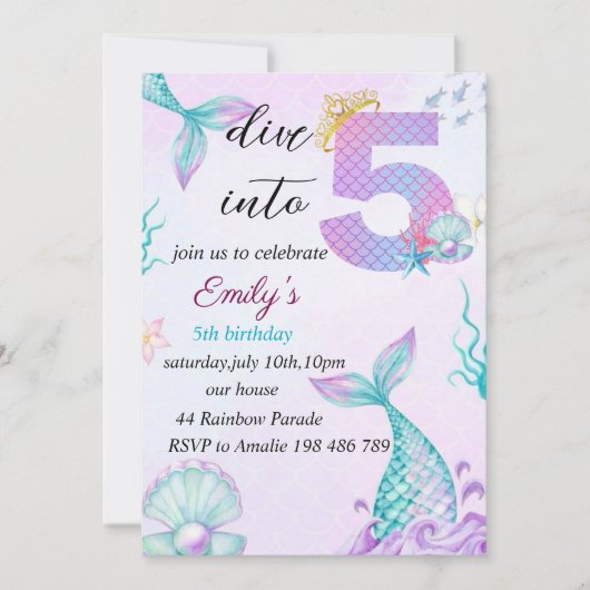 Duik in de uitnodiging voor de vijfde verjaardag v (Voorkant)