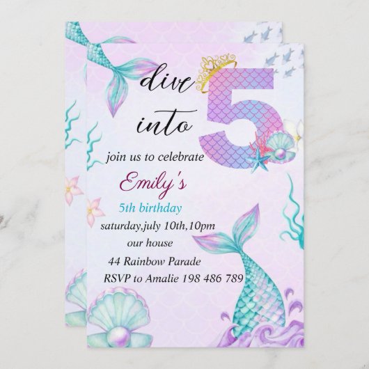 Duik in de uitnodiging voor de vijfde verjaardag v (Voorkant / Achterkant)