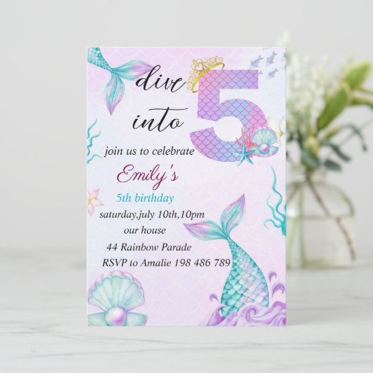 Duik in de uitnodiging voor de vijfde verjaardag v (Staand voorkant)