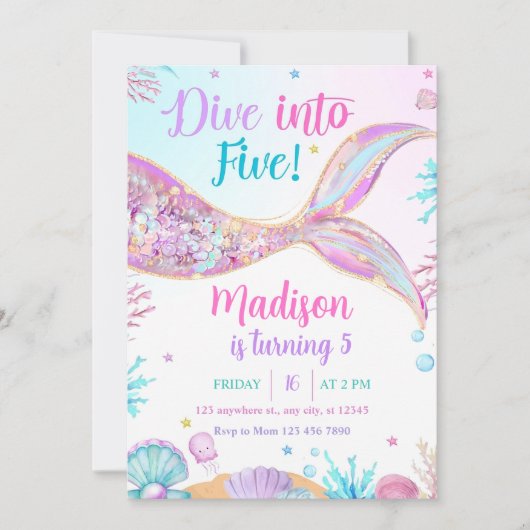 Duik in de uitnodiging voor de vijfde verjaardag v (Voorkant)