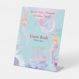 Duik in een Zeemeermin Verjaardagsfeest! Gastboek Reclamebord Met Voetstuk