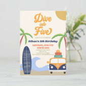 Duik in Five Beach Surf Retro 5e verjaardagsfeestj Kaart (Staand voorkant)
