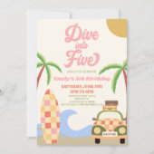 Duik in Five Beach Surf Retro 5e verjaardagsfeestj Kaart (Voorkant)